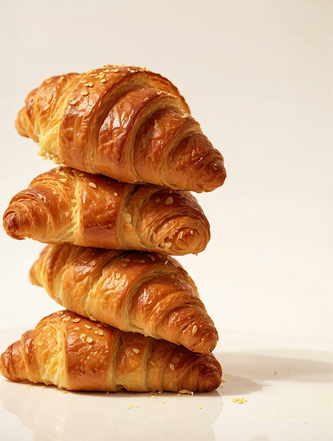 A stack of golden, flaky croissants